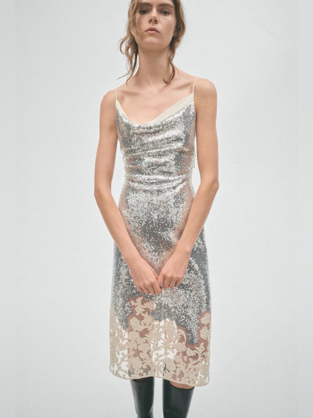 H&M Studio A/W 2026 Embroidered Sequined Dress Silver Cream Size S NWT 135652300